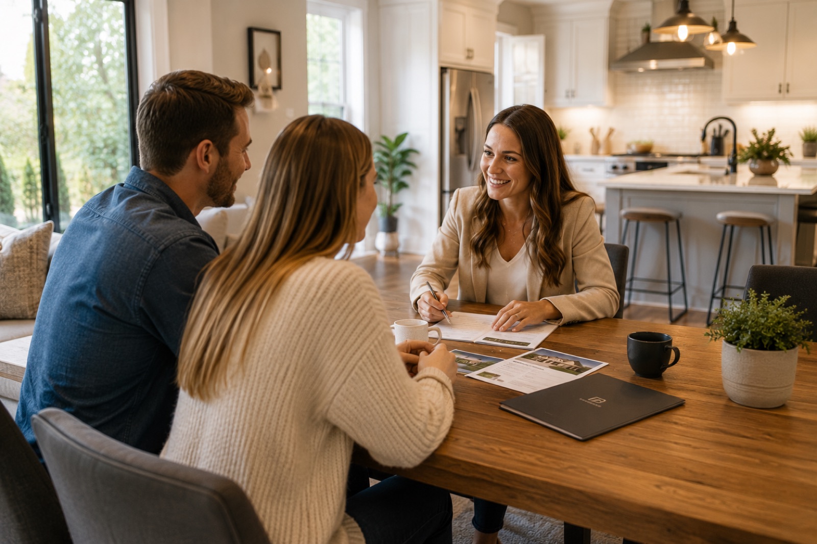 An agent reviewing details with a client