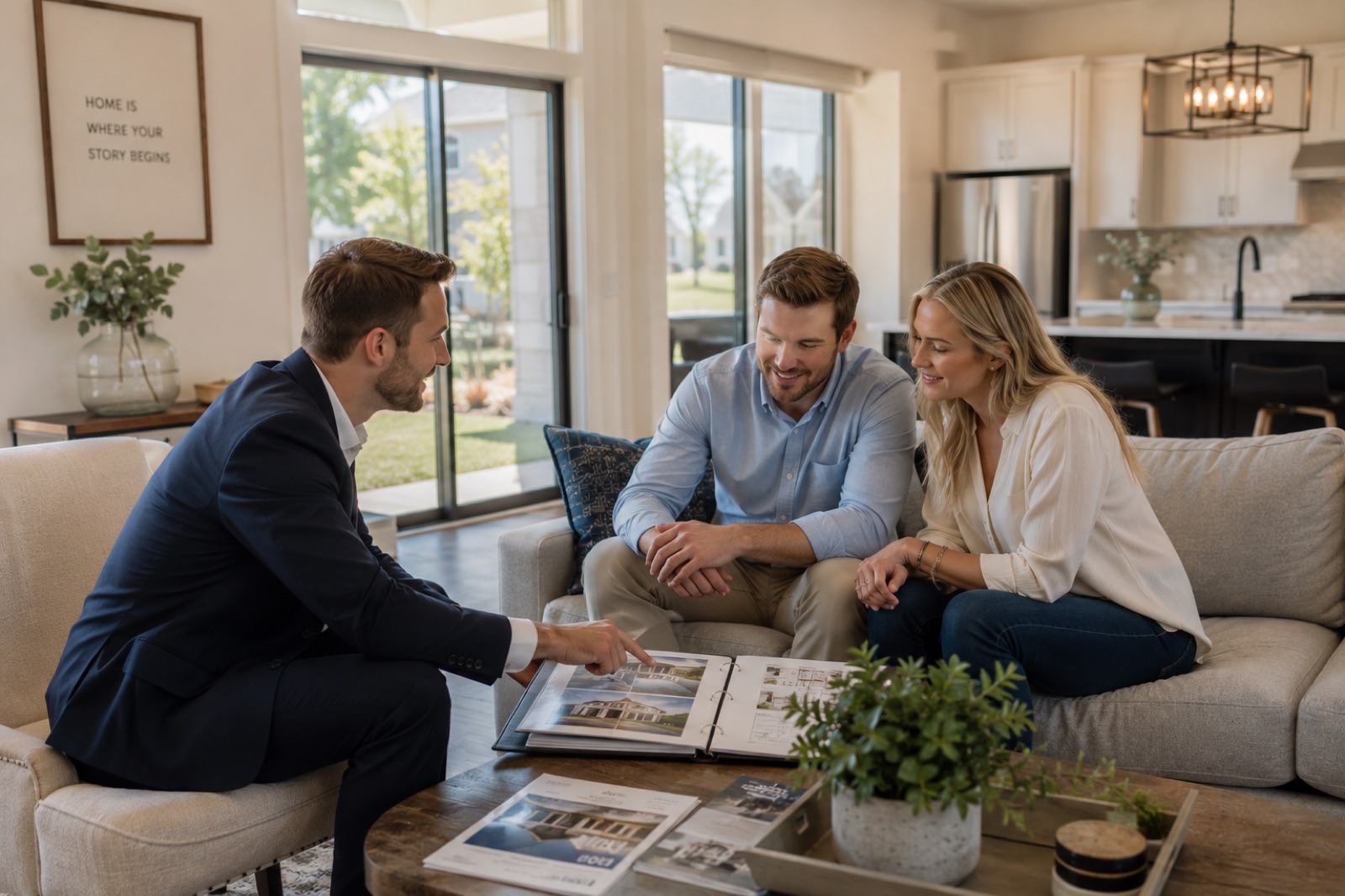 An agent reviewing a portfolio with clients