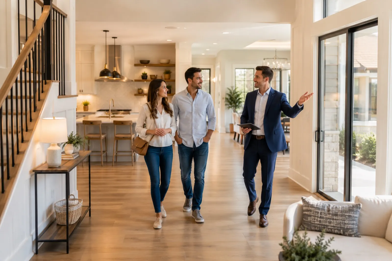 A local agent showing clients through a home